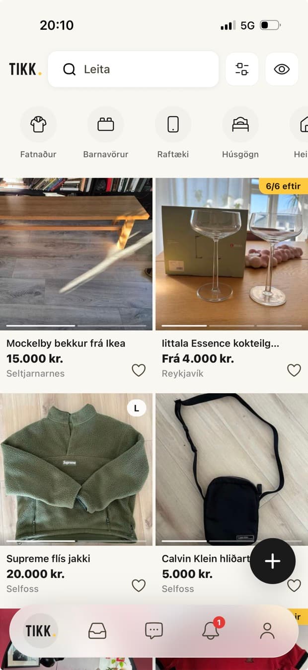 Tikk appið: vörur á markaðstorginu
