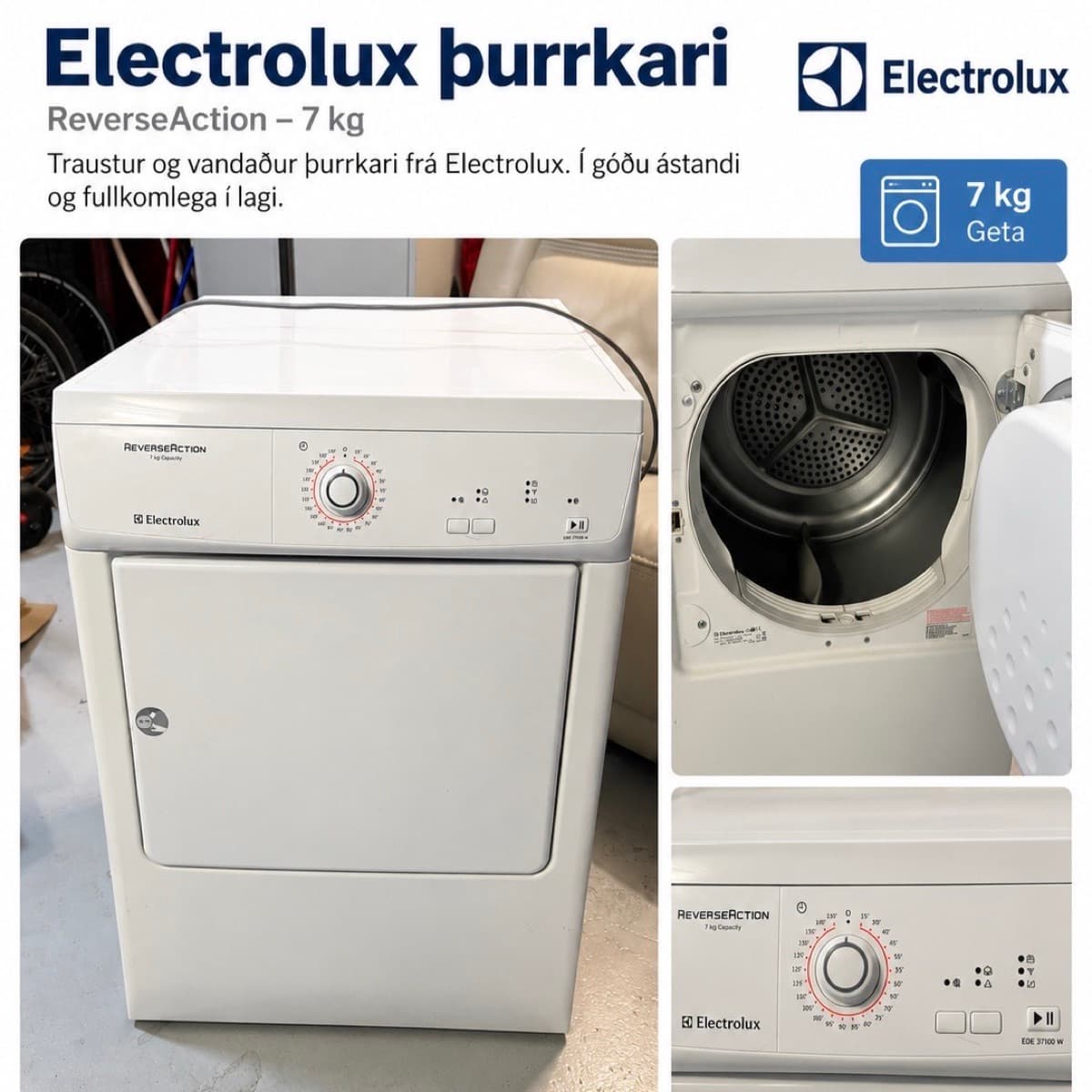 Electrolux þurrkari, 7 kg með barka