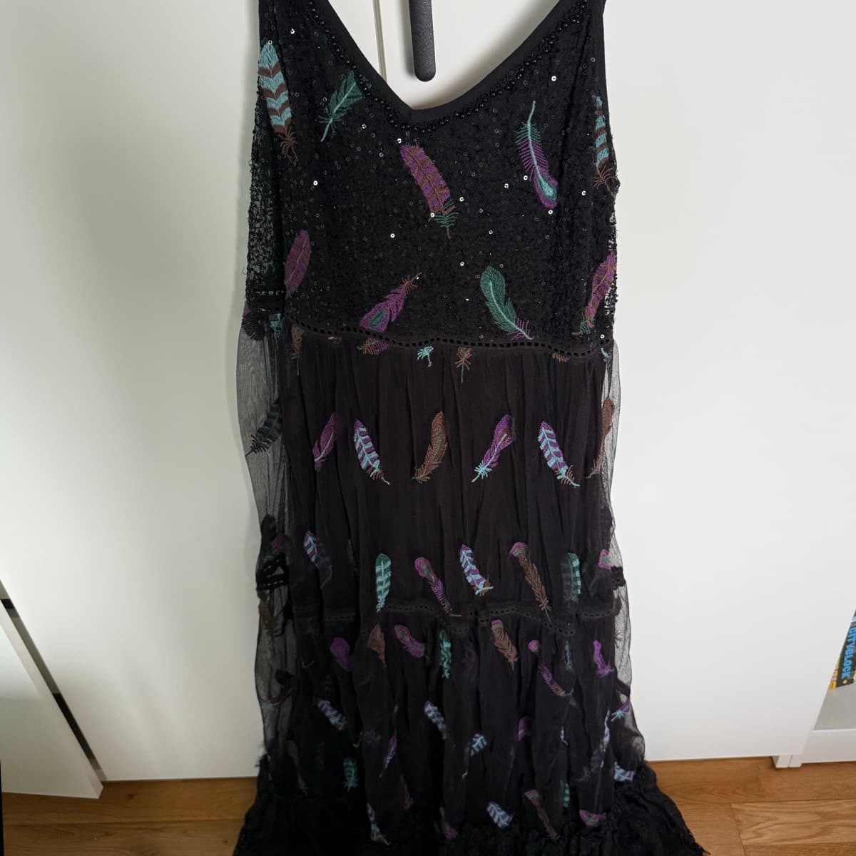 BL-NK feather maxi dress embroidered