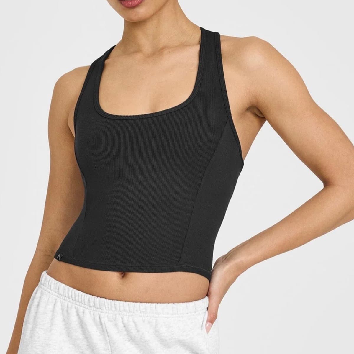 Oner active MELLOW RIB SQUARE NECK MID TANK TOP WITH BUILT IN BRA SHELF - Black
