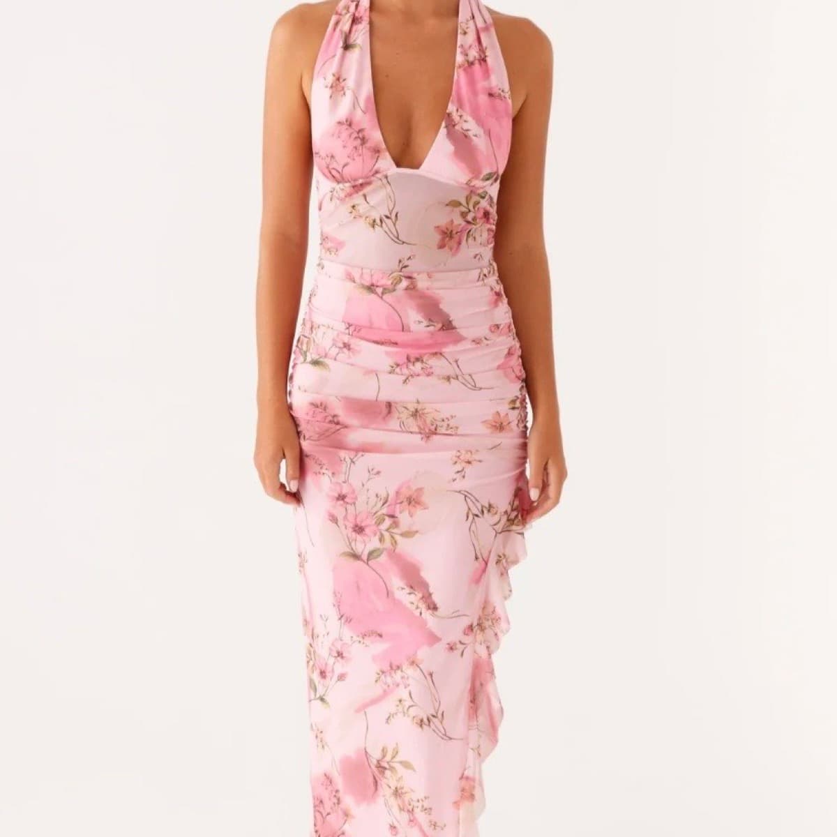 Peppermayo Micca Halter Maxi Dress - Pink Floral Prin