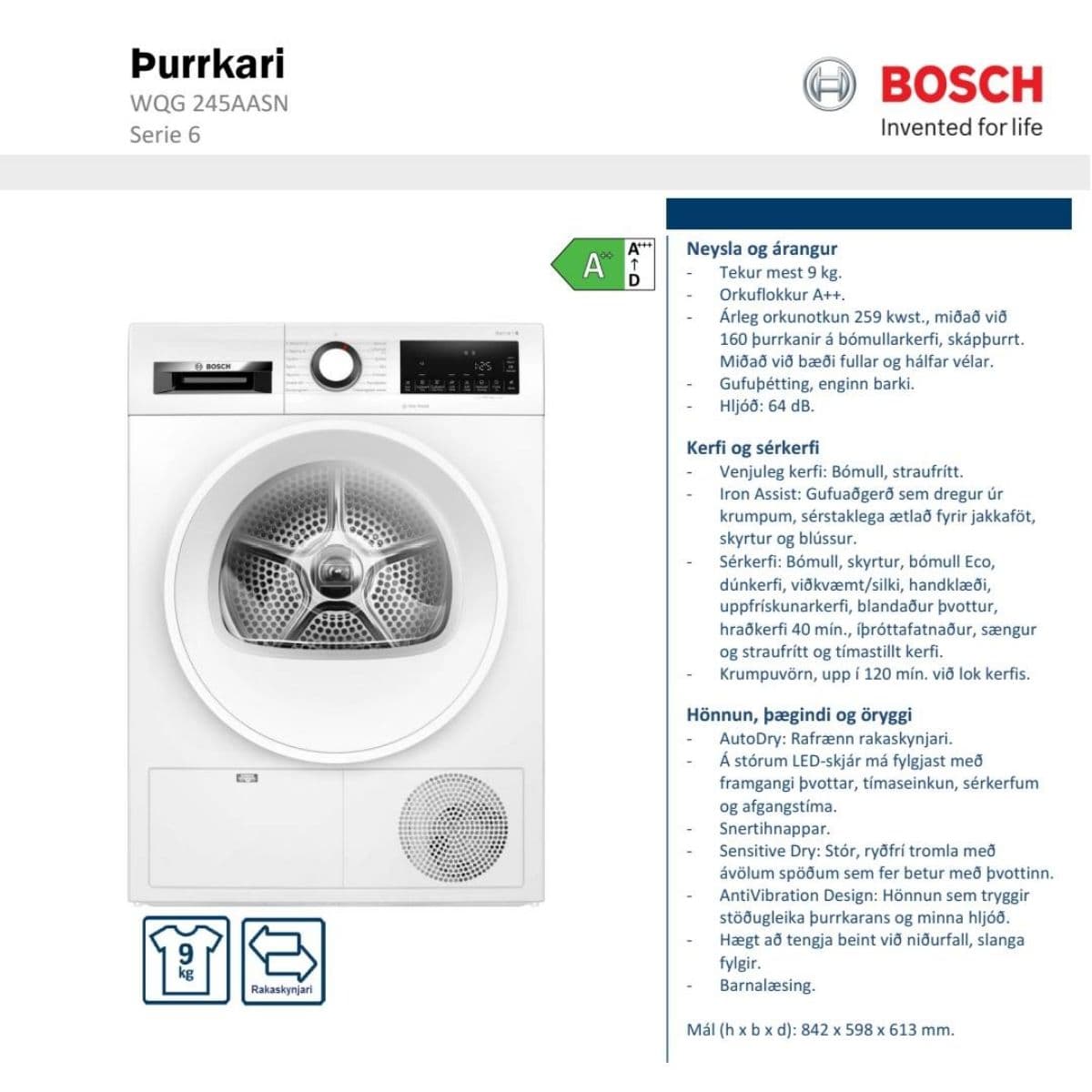 Bosch Serie 6 þvottavél og þurrkari