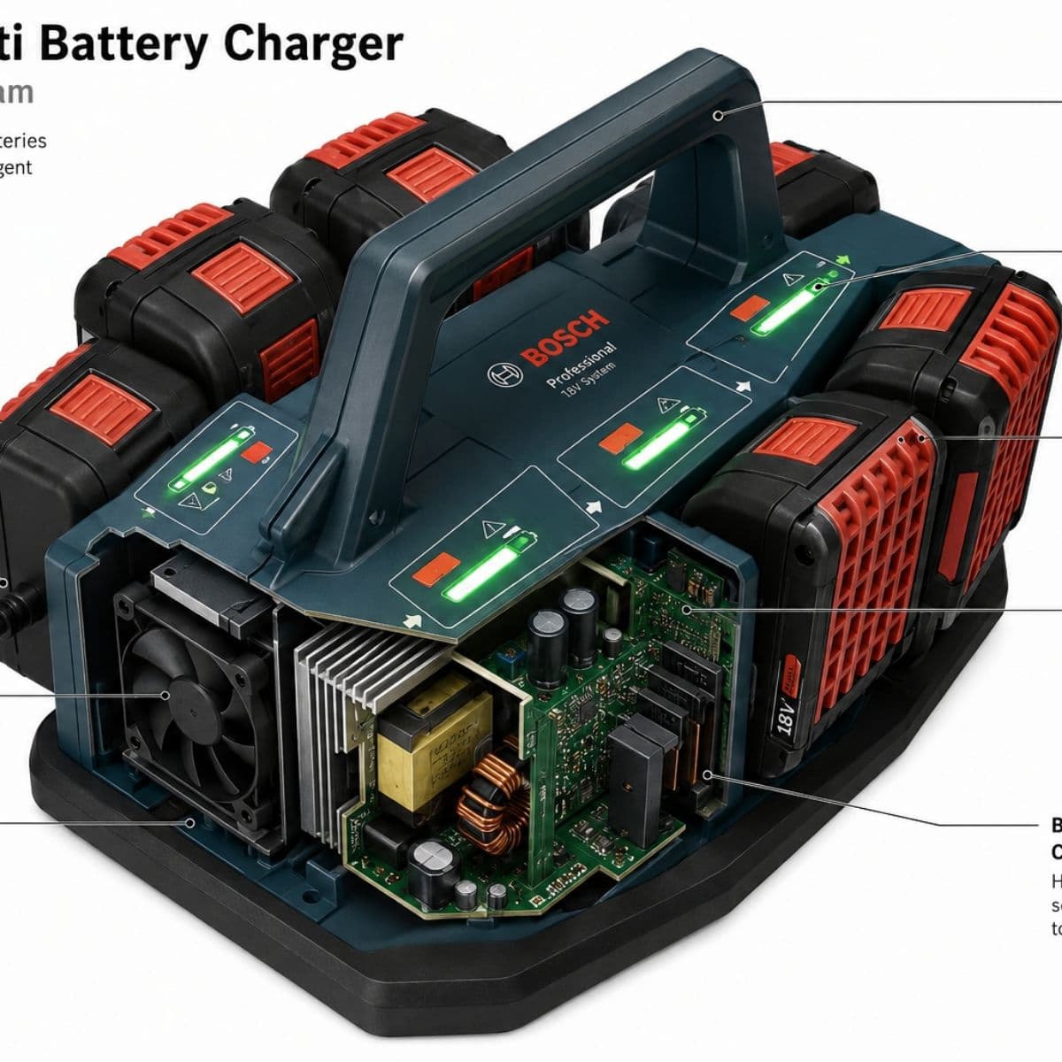 BOSCH PROFESSIONAL 18V – 5 RAFHLÖÐUR + 6-PORTA HLEÐSLUSTÖÐ