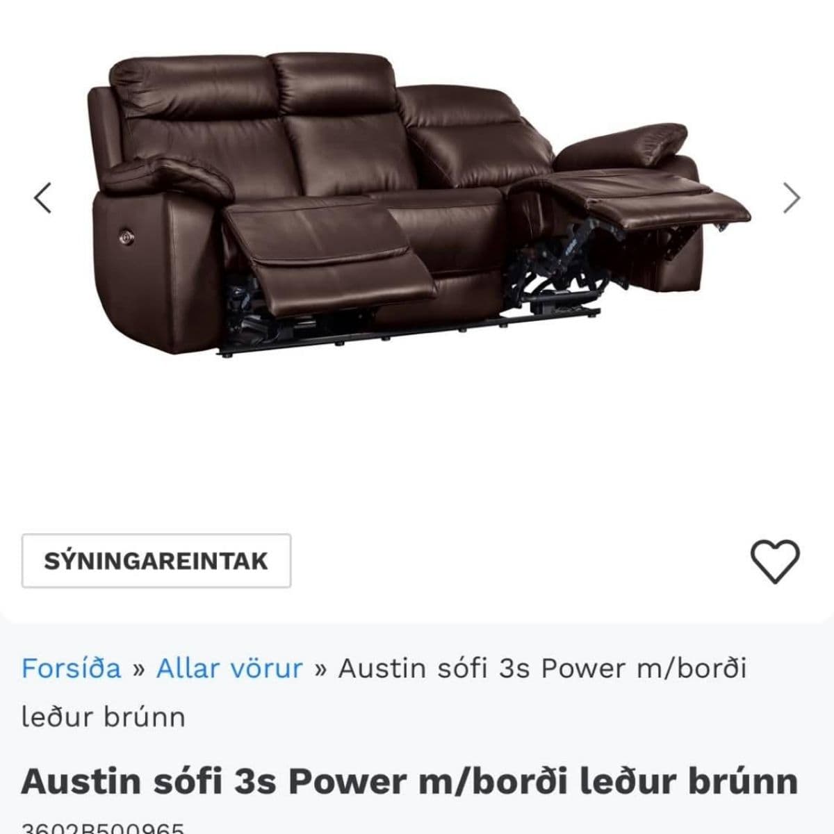 Austin 3-sæta leðursófi með rafmagnsslökun