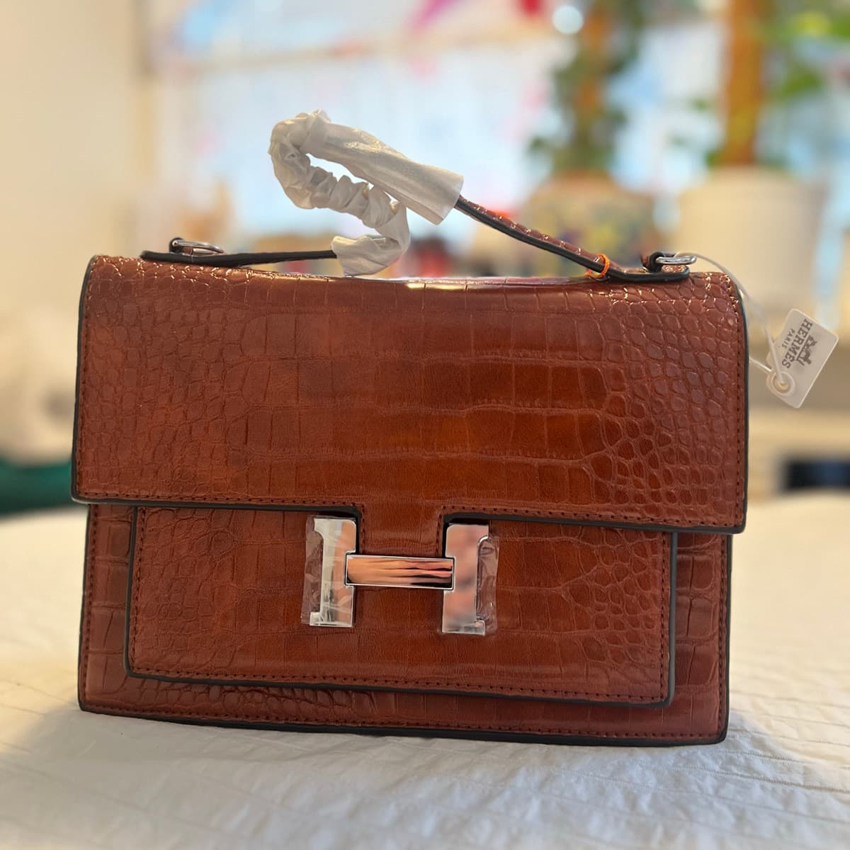 Hermès Handtaska með krókódílamunstri