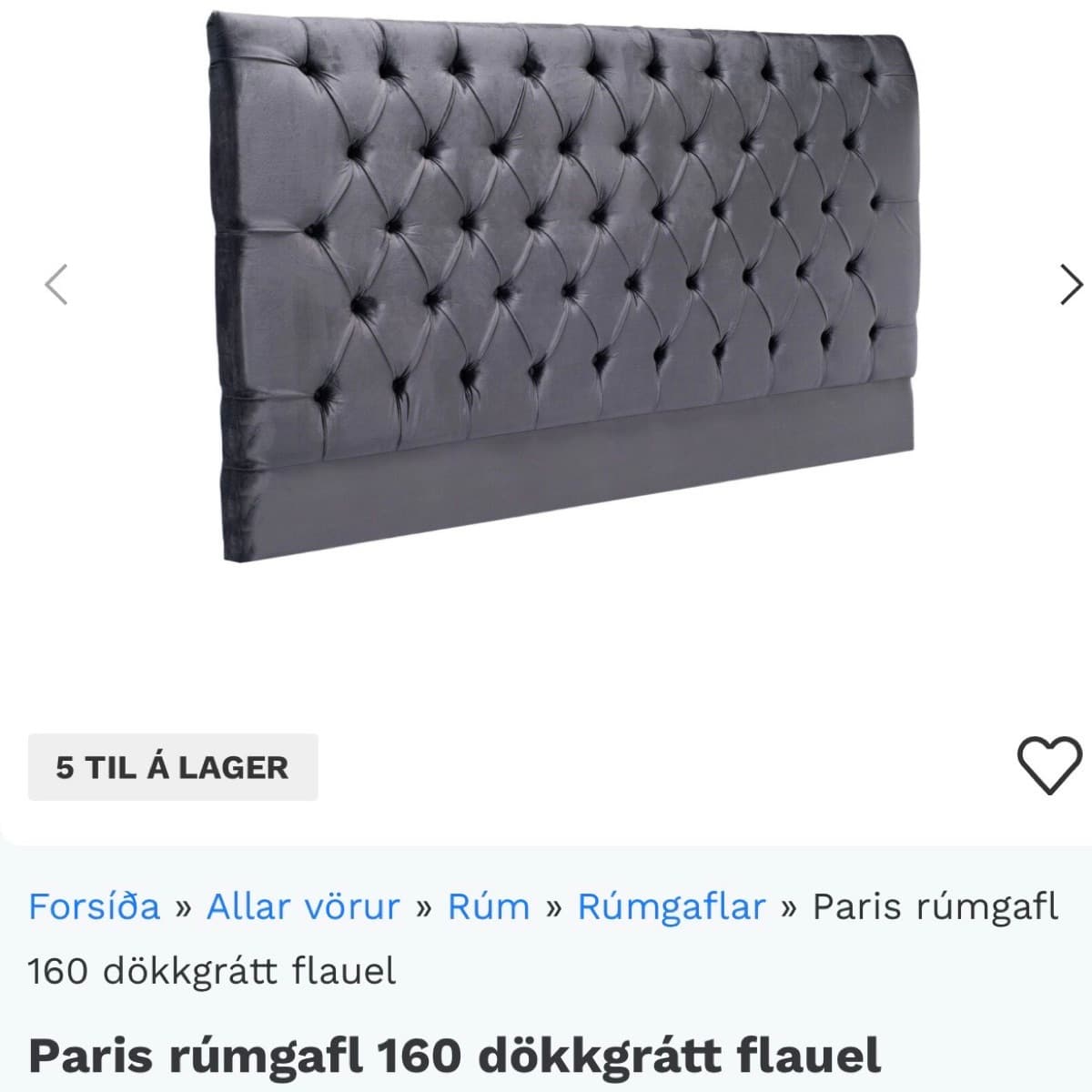 Paris rúmgafl, 160 cm