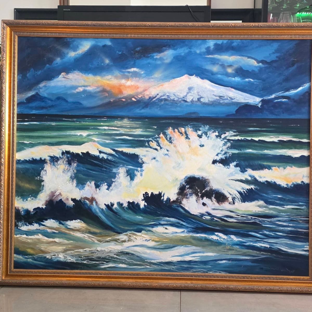 Stórt sjávar/landslagsmálverk 🌊